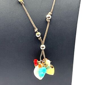 Hearts and Stone  Necklace ❤️ vintage colorful beads Artisan Made 24" adjustable